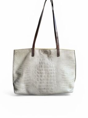 B May Crocodile embossed leather large tote grey